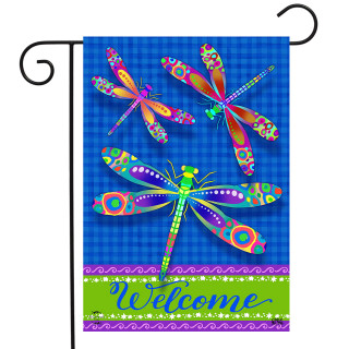 Colorful Dragonflies Summer Garden Flag