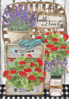 Briarwood Lane Faith and Family Farmhouse Spring Garden Flag with colorful flowers and inspirational quote.