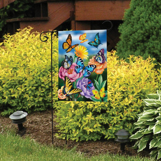 Briarwood Lane small printed garden flag with colorful butterflies, flowers, perfect for spring, summer porch display.