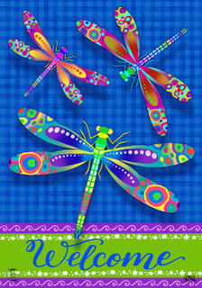 Briarwood Lane colorful dragonflies welcome sign, vibrant springtime decor for small porch or backyard display.