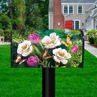 Briarwood Lane Butterflies And Poppies Spring Mailbox Cover with colorful, cheery, printed, small, decorative flowers.