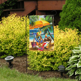 Briarwood Lane Welcome To Paradise Beach garden flag with colorful beach scene and sunny shore design.