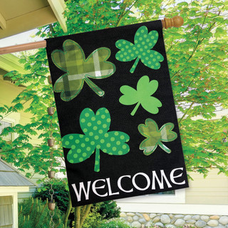 Shamrocks St. Patrick's Day Burlap House Flag