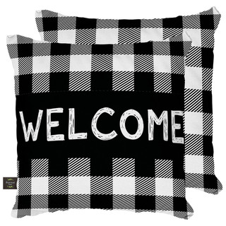 Briarwood Lane black and white plaid welcome decorative pillow accent outdoor decor.