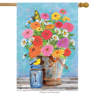 Zinnias Spring House Flag