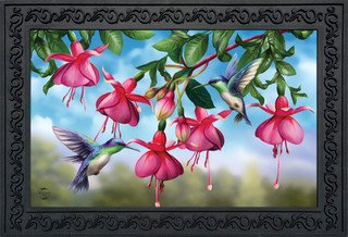 Briarwood Lane's Flight Of The Hummingbirds Spring Doormat, colorful, cheery, printed decorative mini floormat.