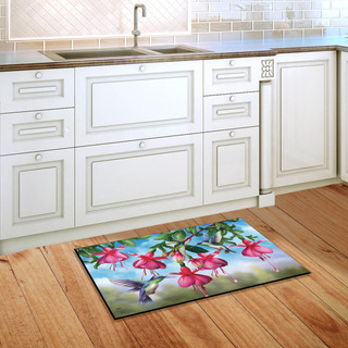 Briarwood Lane small printed Flight Of The Hummingbirds Spring doormat on kitchen floor, colorful springtime decor.