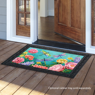 Briarwood Lane Dragonfly Garden Spring doormat, colorful, printed, small, decorative mat for porch or patio.