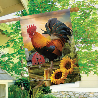 Briarwood Lane Fancy Rooster summer house flag, colorful printed decorative garden display for spring and yard.