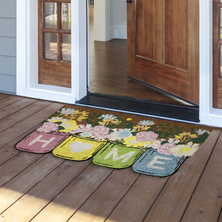 Home Sweet Home Mason Jars Floral Natural Fiber Coir Doormat