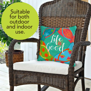 Briarwood Lane summer decorative pillow on wicker chair with colorful life is good accent outdoor design.
