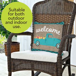 Briarwood Lane Springtime Pickup Decorative Accent Pillow outdoor decorative pillow with blue truck design.