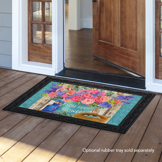 Briarwood Lane Farm Fresh Peonies Spring Doormat, colorful flowers on small printed decorative mat.