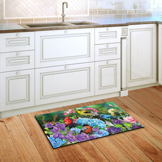 Briarwood Lane small printed doormat with colorful cardinal, goldfinch, bluebird on spring flowers.