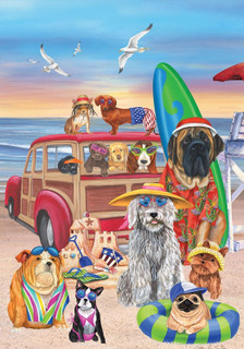Briarwood Lane Dog Days of Summer House Flag with puppies on a beach vacation.