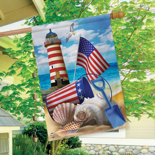 Briarwood Lane Sea To Shining Sea house flag with patriotic USA stars and stripes design.