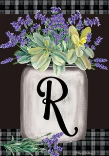 Briarwood Lane Farmhouse Monogram Letter R Garden Flag with colorful flowers for spring and summer decor.