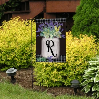 Briarwood Lane small printed garden flag with colorful letter R and flower design for spring porch display.