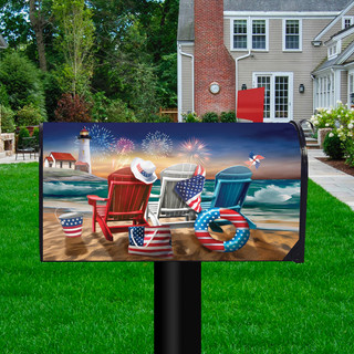 Beachfront Fireworks Fourth of July Large Oversized Mailbox Cover