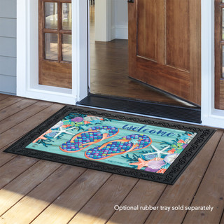 Briarwood Lane Enjoy Life Flip Flops Summer Doormat with colorful design and welcome message.
