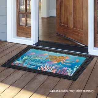 Briarwood Lane Mermaid Summer Doormat with turtle, sun, sand on colorful decorative porch floormat.