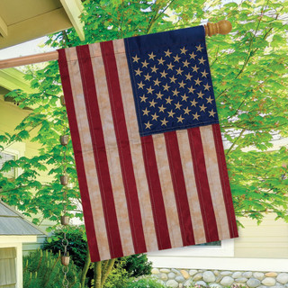 Briarwood Lane Tea Stained Embroidered American Flag with red, white, and blue stars and stripes.