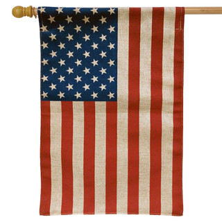 Briarwood Lane tea-stained American Flag House Flag with stars and stripes in red, white, and blue.