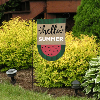 Briarwood Lane double-sided summer garden flag with watermelon and hello summer, seasonal fruit design.