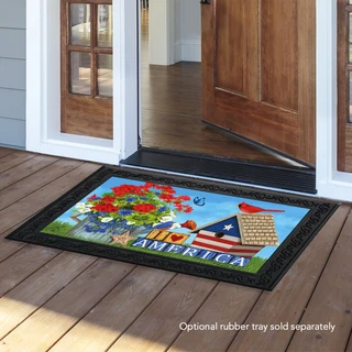 Briarwood Lane patriotic doormat with floral design and American flag on indoor/outdoor floor mat.