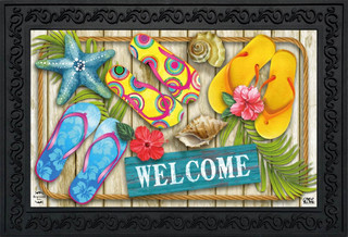 Briarwood Lane Flip Flops Beach Summer Doormat with colorful flip flops and tropical design elements.