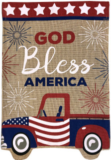 Briarwood Lane double-sided USA flag pickup truck house flag with red, white, and blue Fourth of July fireworks.