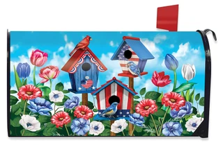 Briarwood Lane American Birdhouses Summer Magnetic Mailbox Cover with red, white, and blue patriotic design.