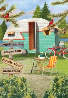 Briarwood Lane Woodsy Camper Garden Flag with cardinal, perfect for summer camping and family time outdoors.