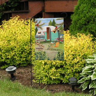 Briarwood Lane Woodsy Camper Garden Flag with cardinal, perfect for summer camping and family time.