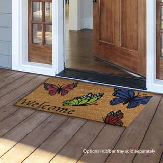 Briarwood Lane Welcome Butterflies Spring Natural Fiber Coir Doormat colorful coco mat for entryway.
