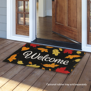 Briarwood Lane Welcome Leaves Fall Natural Fiber Coir Doormat with colorful turning leaves and welcome text.
