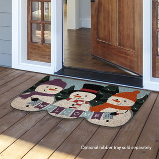 Briarwood Lane Winter Snowmen Welcome Natural Fiber Coir Doormat, 18 x 30 inches, snowman design.
