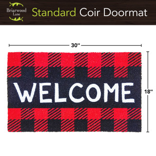 Briarwood Lane Red Checkered Welcome Natural Fiber Coir Doormat 18 x 30 inches.