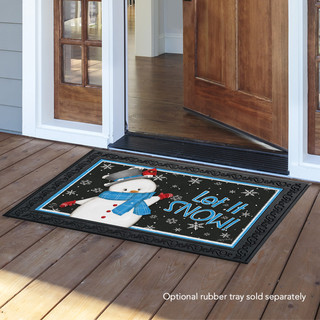 Briarwood Lane Jolly Winter Snowman Doormat, snowman with top hat, scarf, and mittens on indoor/outdoor floormat.