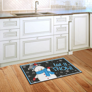 Briarwood Lane Jolly Winter Snowman Doormat with snowflakes and let it snow on indoor outdoor floor.