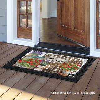 Briarwood Lane Faith and Family Farmhouse Spring doormat with colorful floral design and cheerful Christian quote.