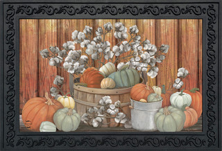 Briarwood Lane Pumpkins and Willows Autumn Doormat with primitive gourds and cotton inserts for indoor outdoor use.