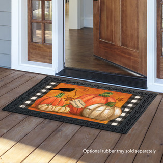 Briarwood Lane rustic fall doormat with pumpkins and crows on a colorful printed decorative mat.