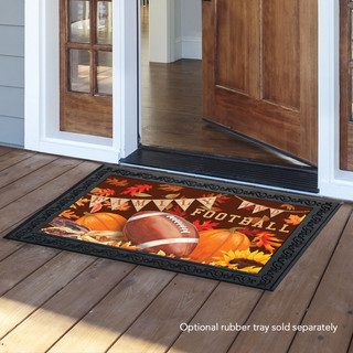 Briarwood Lane Family & Football Fall Doormat, colorful autumn sports decor for porch or yard display.