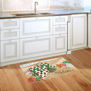Briarwood Lane Coastal Christmas Beach Doormat with starfish, sea shells on indoor outdoor kitchen floor.