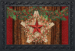 Briarwood Lane Holiday Barnstar Berries Doormat with rustic star and pip berries, indoor/outdoor festive floor mat.