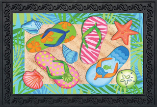 Briarwood Lane Tropical Flip Flops Summer Doormat with colorful flip flops and sea shells outdoor inserts.