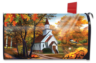 Autumn Church Sunset Mailbox Cover