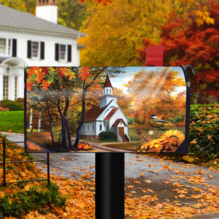 Autumn Church Sunset Mailbox Cover