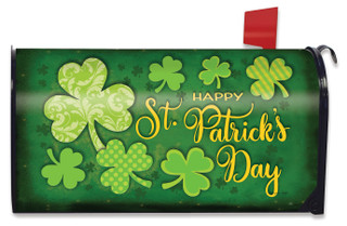 Briarwood Lane Lucky Shamrocks St. Patrick's Day mailbox cover with gold and green shamrocks design.